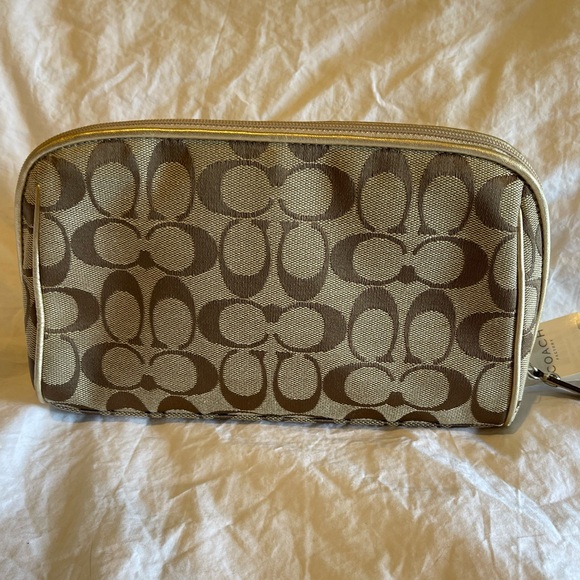 Vintage tan gold Coach Cosmetic case Makeup Travel Case - Picture 2 of 8
